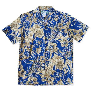 Sweet pineapple blue hawaiian cotton shirt
