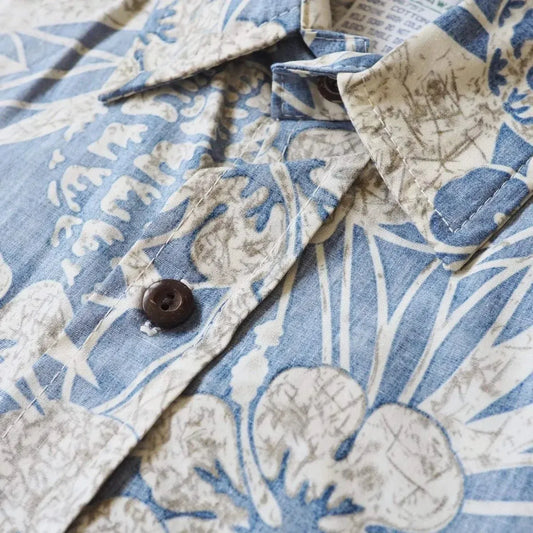 Sweet pineapple blue reverse print hawaiian cotton shirt