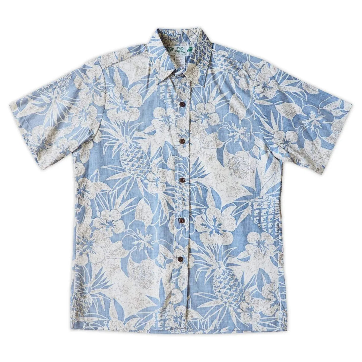 Sweet pineapple blue reverse print hawaiian cotton shirt