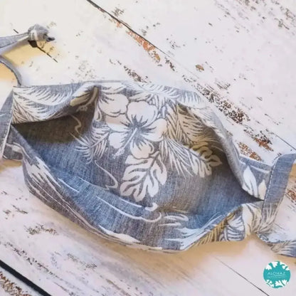 Tie back face mask + filter pocket ~ navy old hawaii