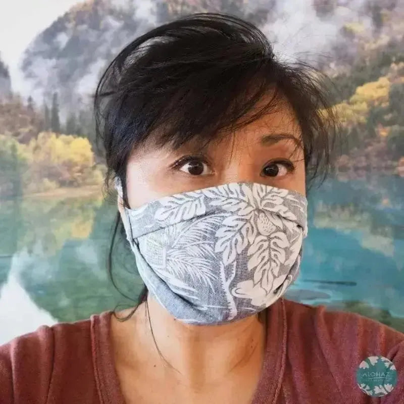 Tie back face mask + filter pocket ~ navy old hawaii