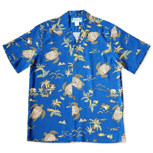 Turtle bay blue hawaiian rayon shirt - alohaz