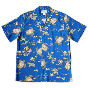 Turtle bay blue hawaiian rayon shirt