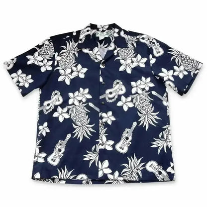 Ukulele fun navy hawaiian cotton shirt - alohaz
