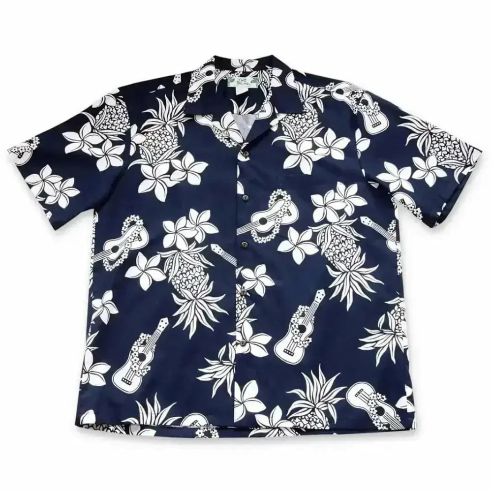 Ukulele fun navy hawaiian cotton shirt
