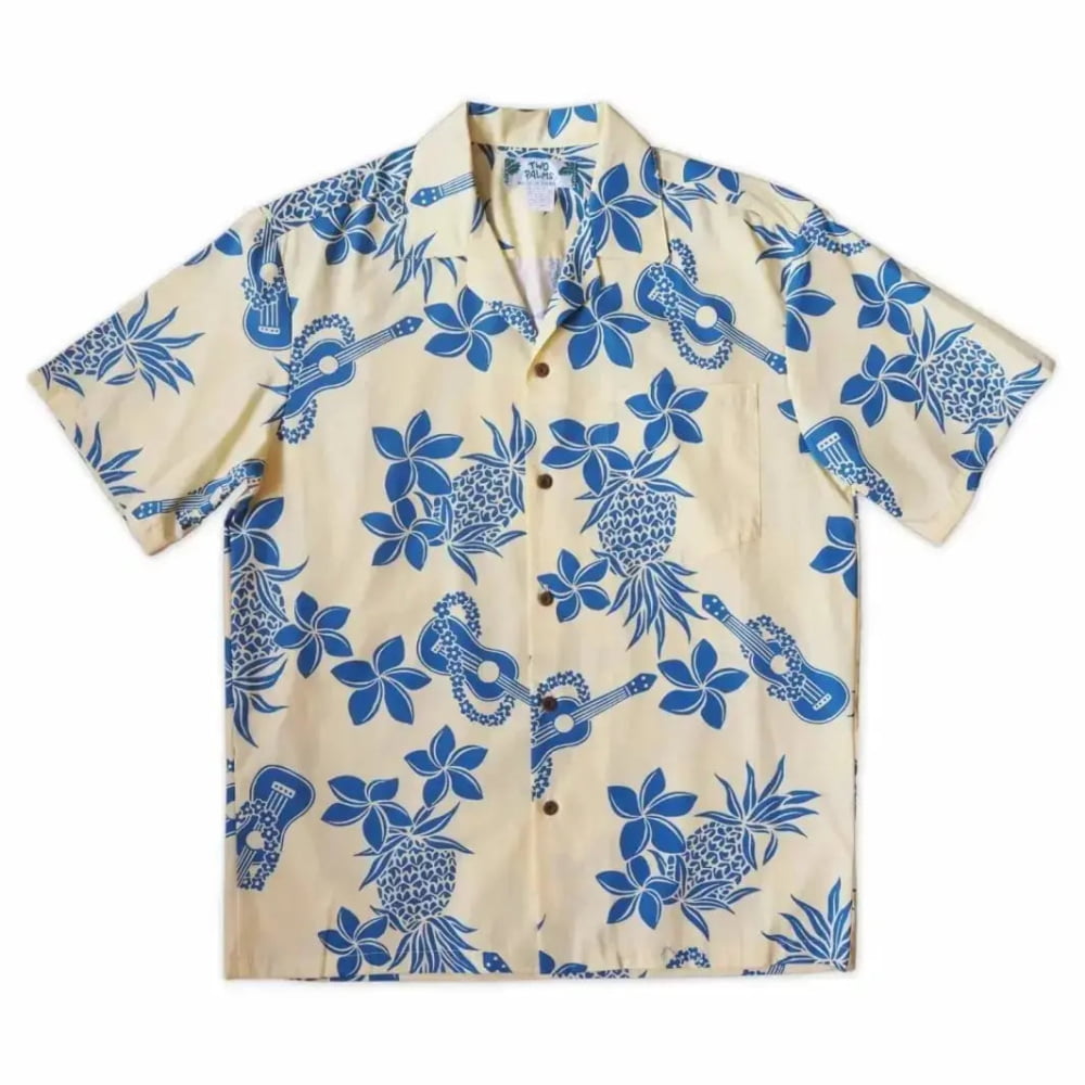 Ukulele fun yellow hawaiian cotton shirt