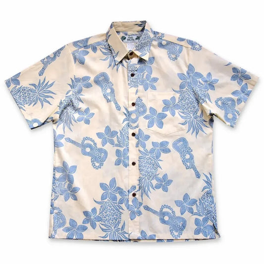 Ukulele fun yellow reverse print hawaiian cotton shirt