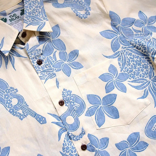 Ukulele fun yellow reverse print hawaiian cotton shirt