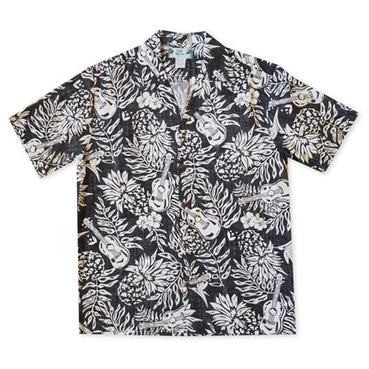 Ukulele serenade black hawaiian rayon shirt - alohaz