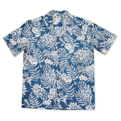 Ukulele serenade blue hawaiian rayon shirt - alohaz