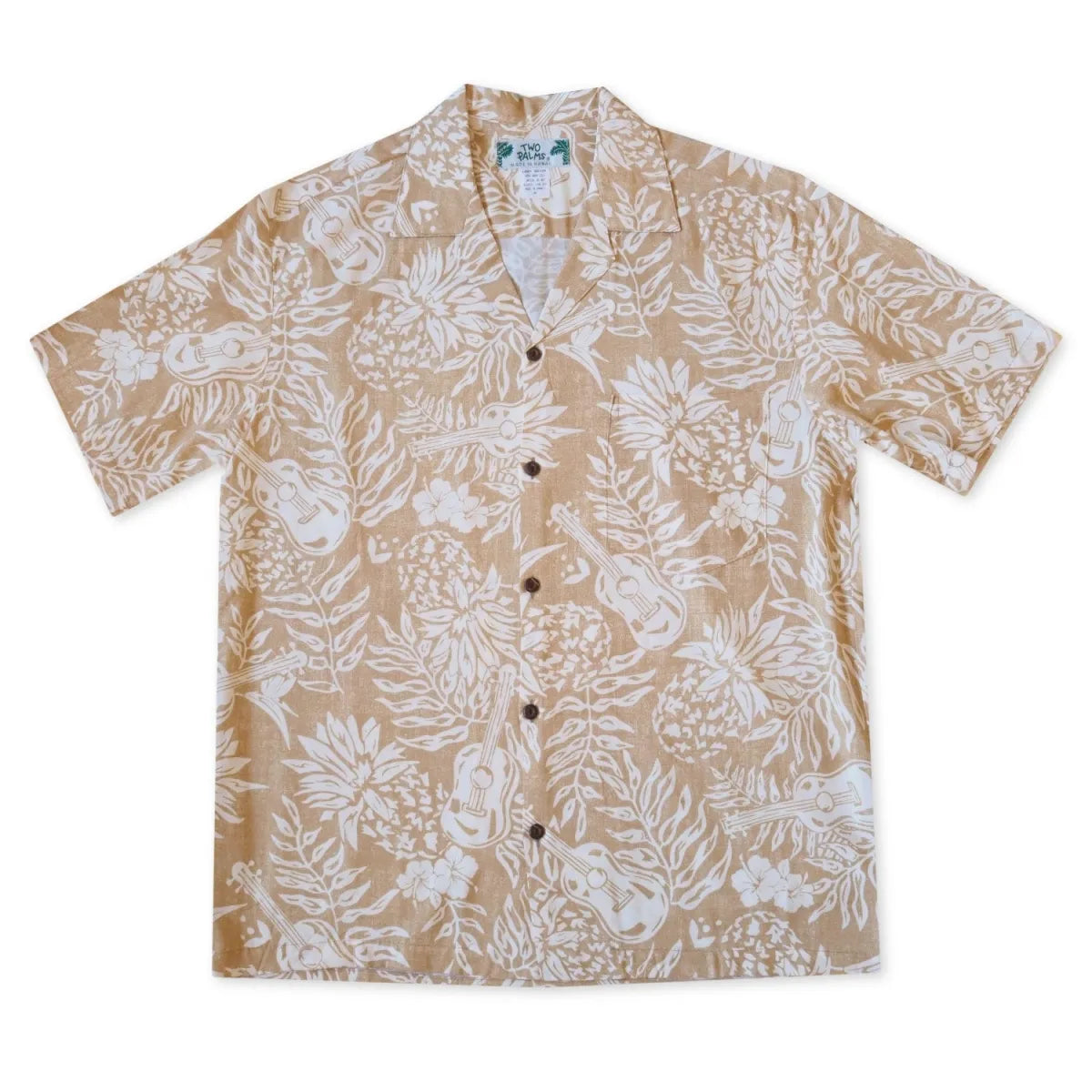 Ukulele serenade tan hawaiian rayon shirt