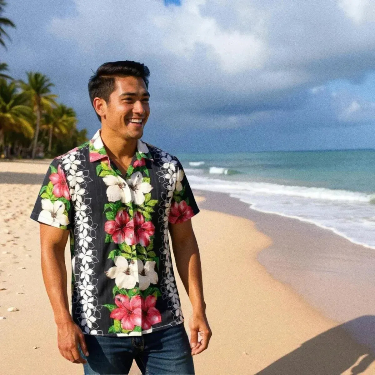 Vintage aloha black hawaiian rayon shirt - alohaz