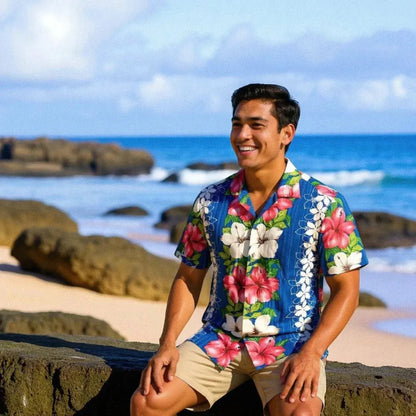 Vintage aloha blue hawaiian rayon shirt - alohaz