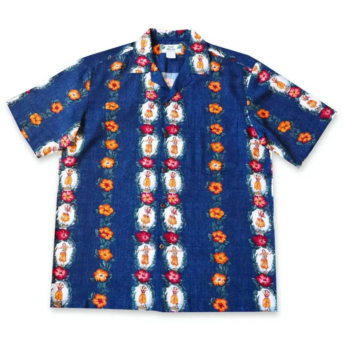 Vintage hula girl blue hawaiian rayon shirt - alohaz