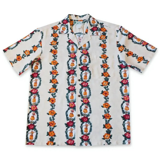 Vintage hula girl cream hawaiian rayon shirt - alohaz