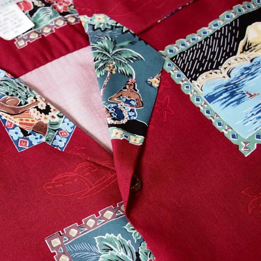 Vintage portraits red hawaiian rayon shirt - alohaz