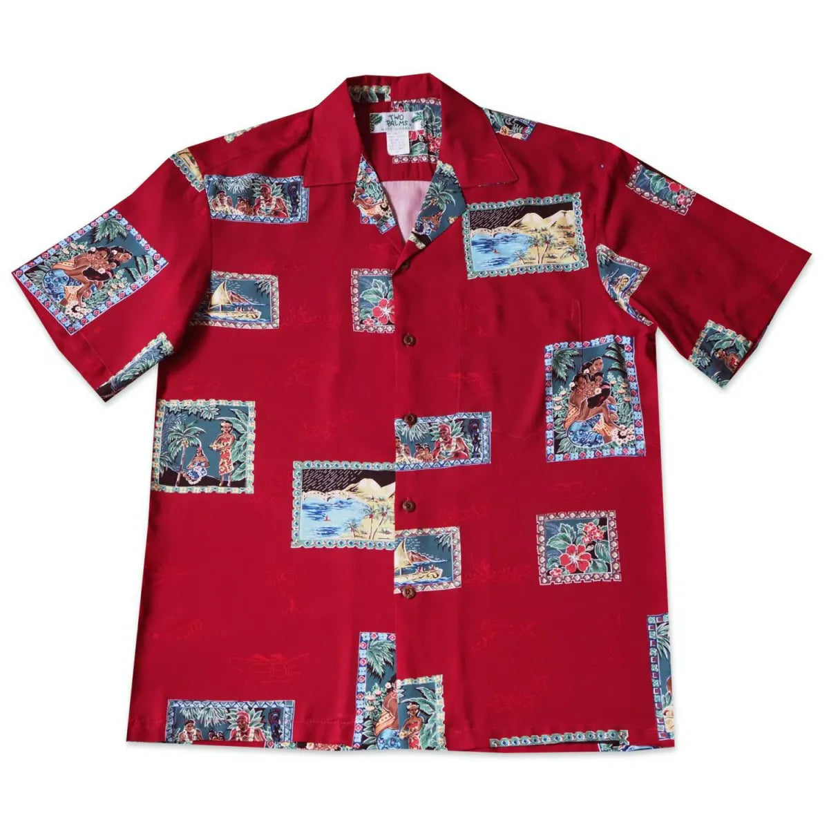 Vintage portraits red hawaiian rayon shirt