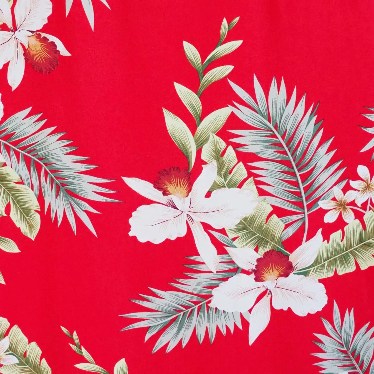 Volcanic red hawaiian rayon fabric