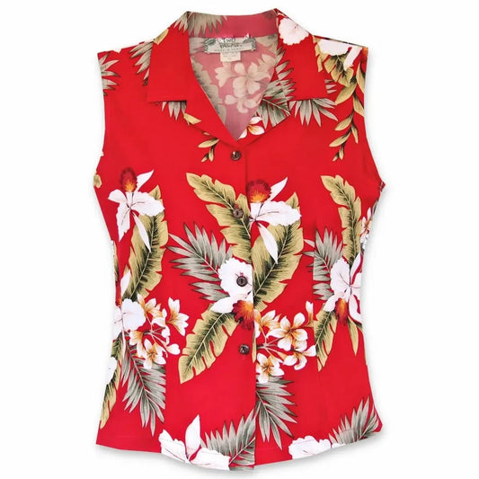 Volcanic red hawaiian sleeveless blouse - alohaz