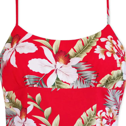 Volcanic red long skinny straps hawaiian dress - alohaz