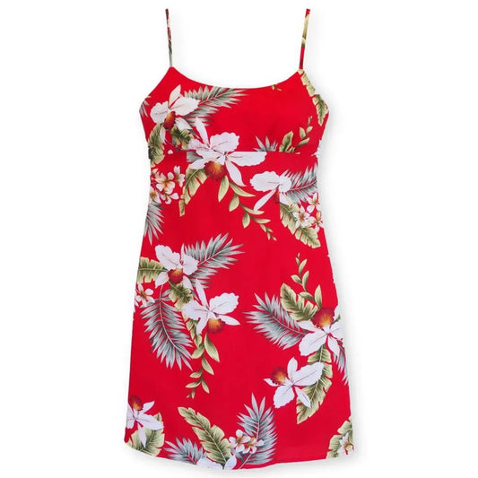Volcanic red short skinny straps hawaiian dress - alohaz