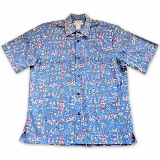 Waikiki blue reverse print hawaiian cotton shirt - alohaz