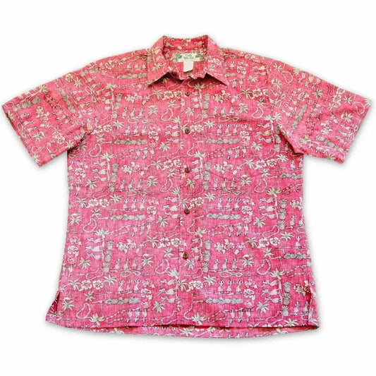 Waikiki red reverse print hawaiian cotton shirt - alohaz