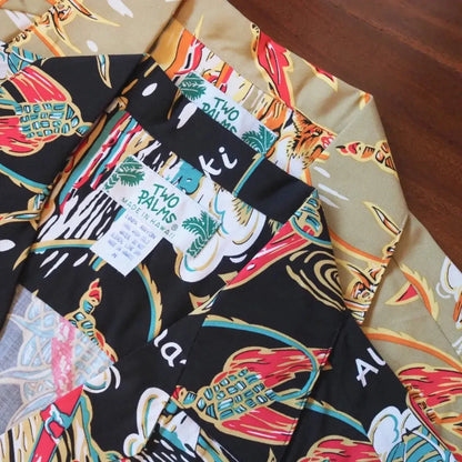 Waikiki wanderer black hawaiian rayon shirt - alohaz