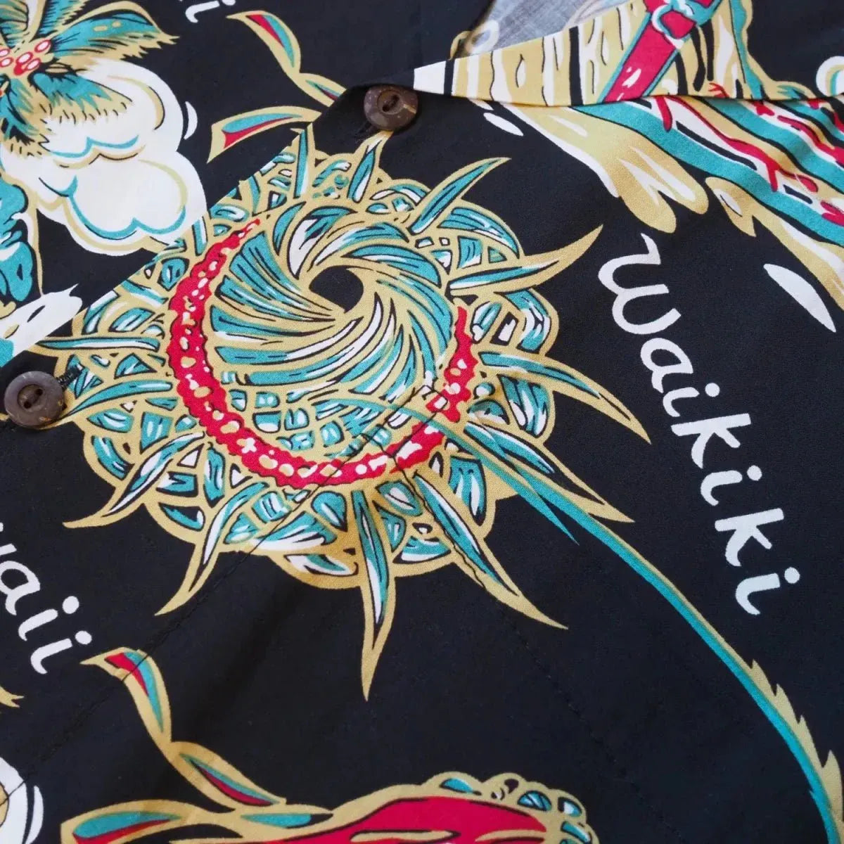 Waikiki wanderer black hawaiian rayon shirt - alohaz