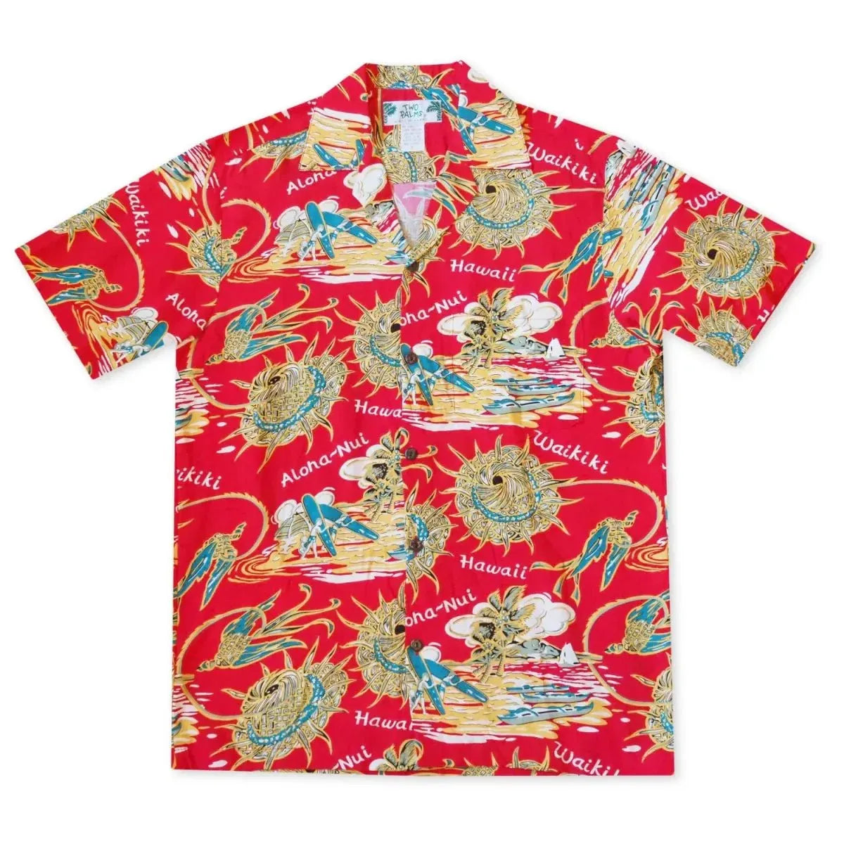 Waikiki wanderer red hawaiian rayon shirt - alohaz