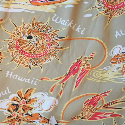 Waikiki wanderer tan hawaiian rayon shirt - alohaz
