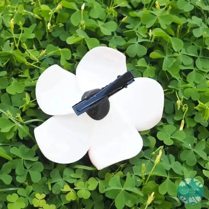 White lucky plumeria hawaiian flower hair clip - alohaz