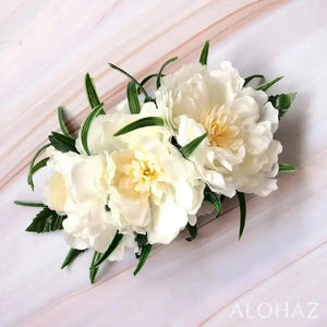 White peony garden hawaiian flower hair clip