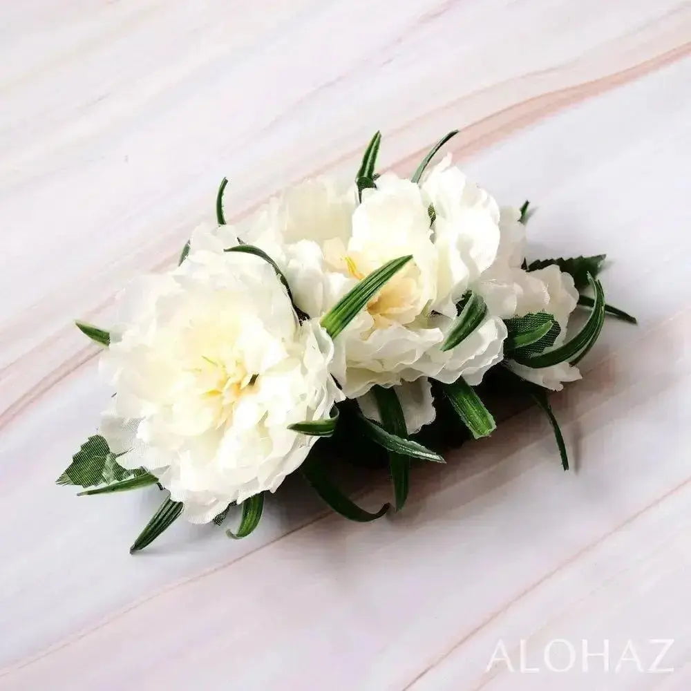 White peony garden hawaiian flower hair clip
