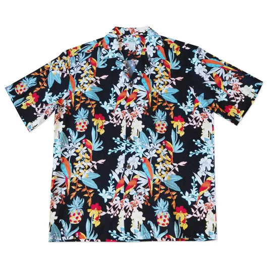 Wild parrots black hawaiian rayon shirt - alohaz