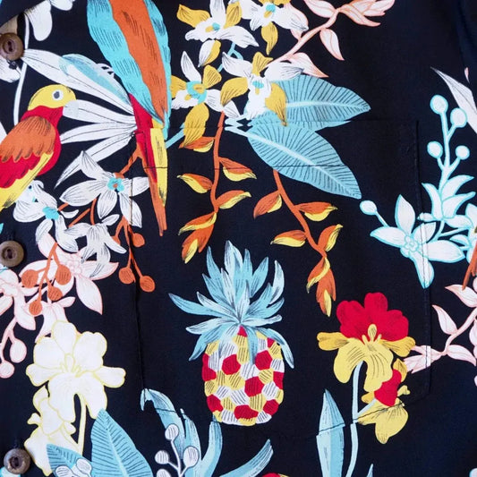 Wild parrots black hawaiian rayon shirt - alohaz