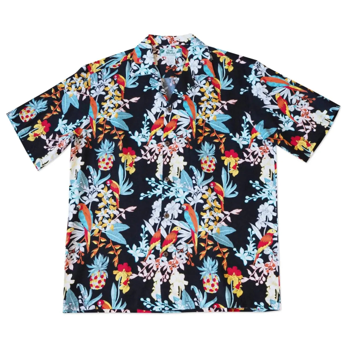 Wild parrots black hawaiian rayon shirt