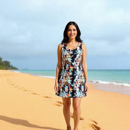 Wild parrots black hawaiian tank dress - alohaz