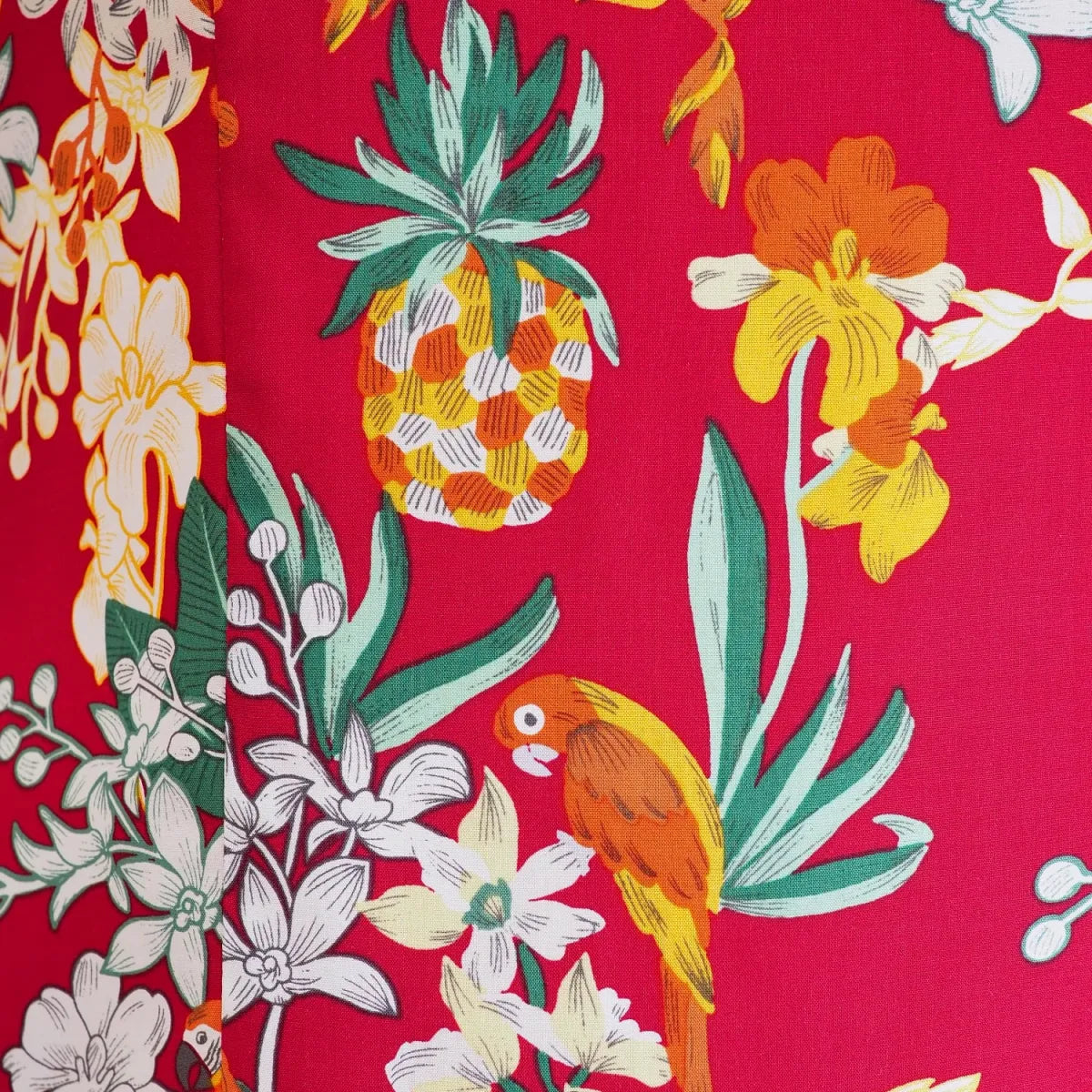 Wild parrots red hawaiian rayon fabric