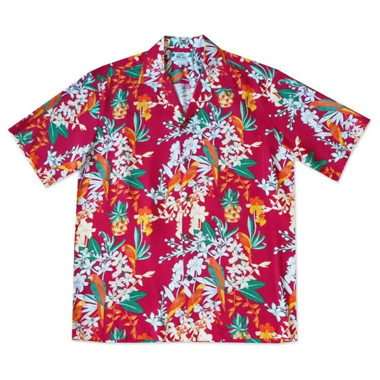 Wild parrots red hawaiian rayon shirt - alohaz