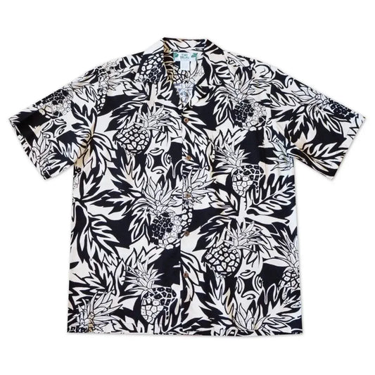 Wild pineapple black hawaiian rayon shirt - alohaz