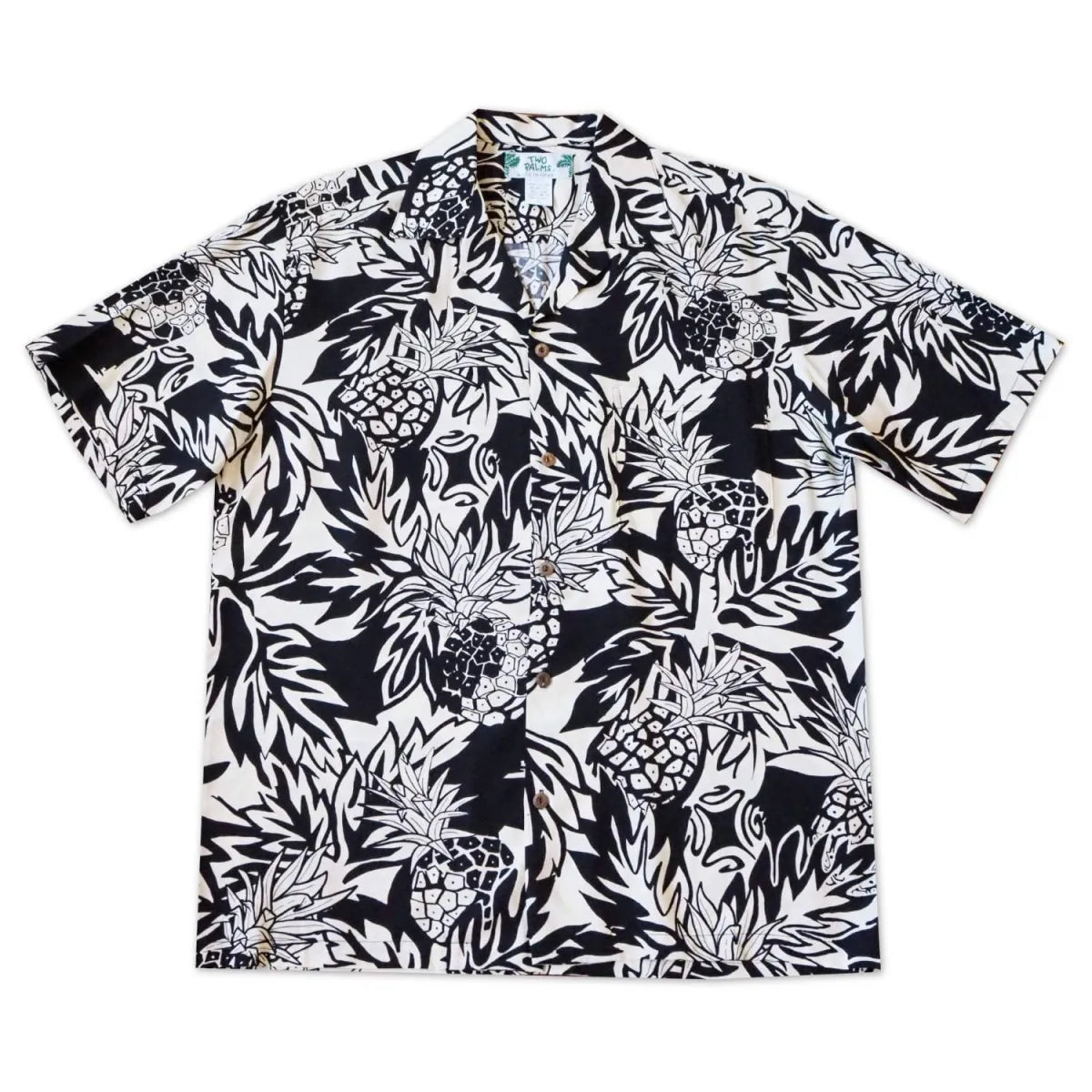 Wild pineapple black hawaiian rayon shirt