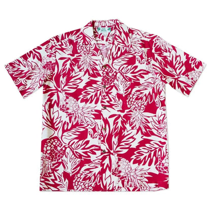 Wild pineapple red hawaiian rayon shirt - alohaz