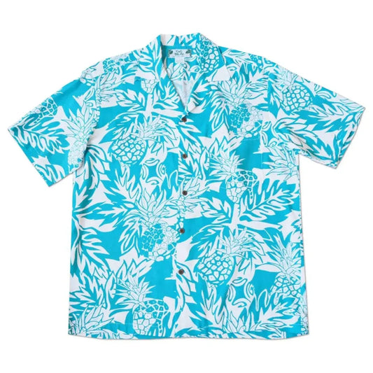Wild pineapples aqua hawaiian rayon shirt - alohaz