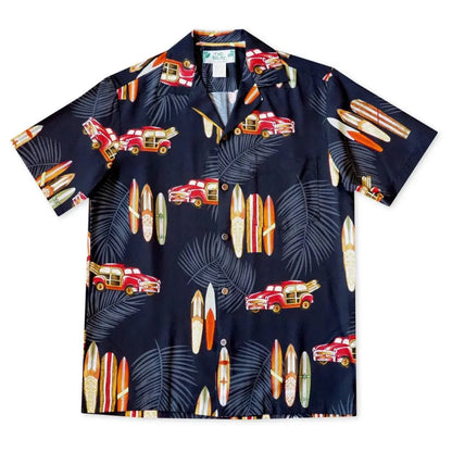 Woody cruiser black hawaiian aloha rayon shirt - alohaz