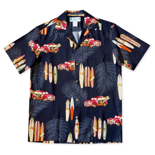 Woody cruiser black hawaiian aloha rayon shirt - alohaz
