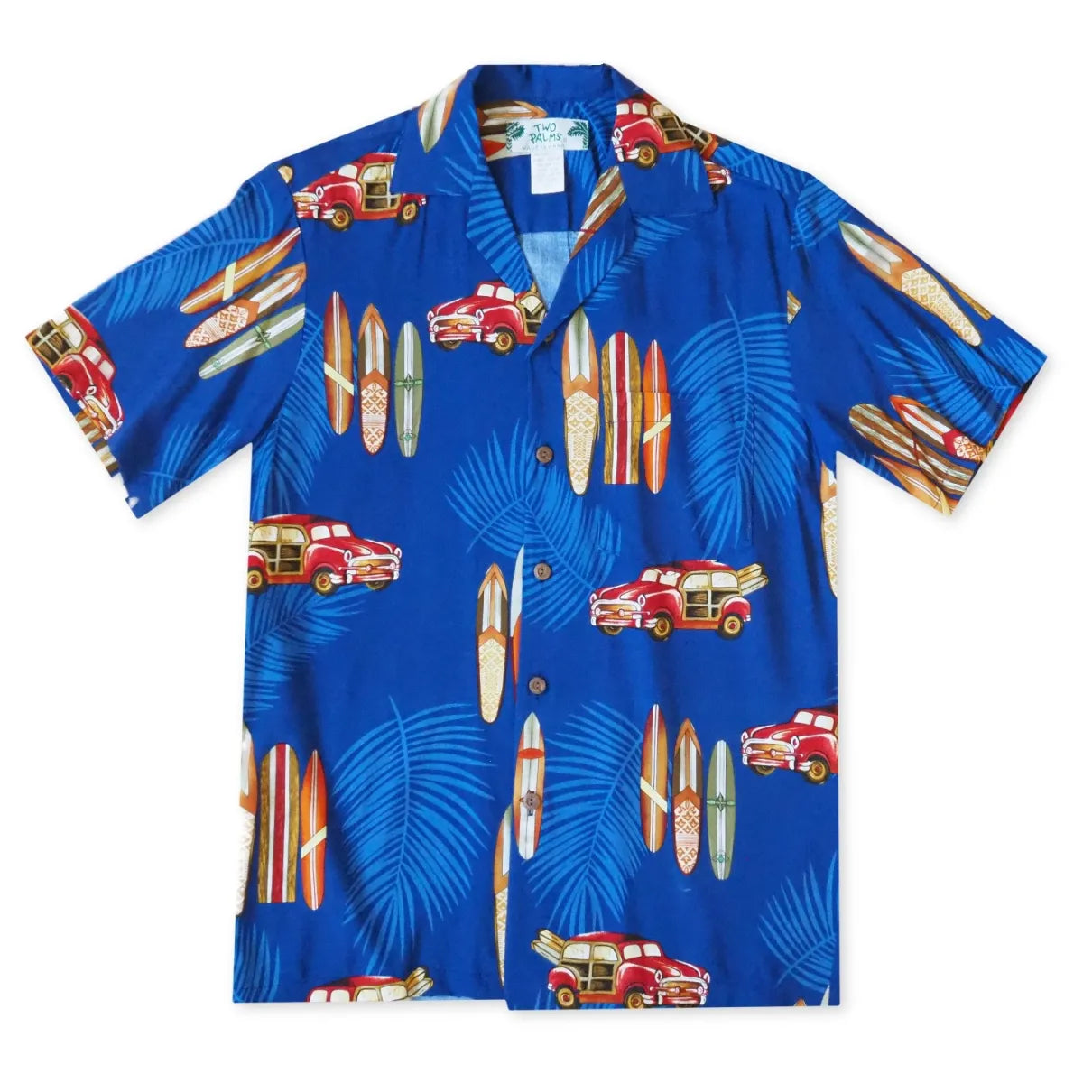 Woody cruiser blue hawaiian aloha rayon shirt