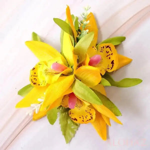 Yellow orchid burst hawaiian flower hair clip