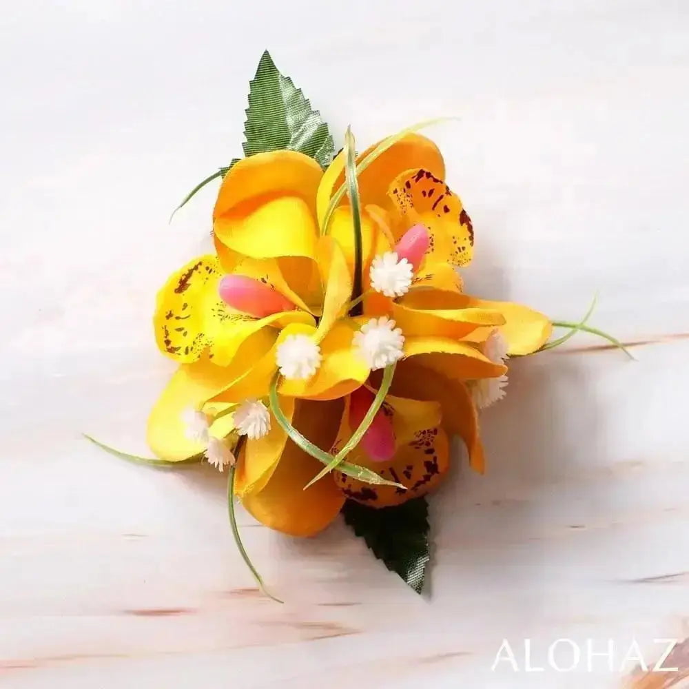 Yellow orchid wonder hawaiian flower hair clip
