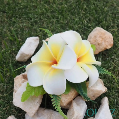 Yellow plumeria double joy hawaiian flower hair clip